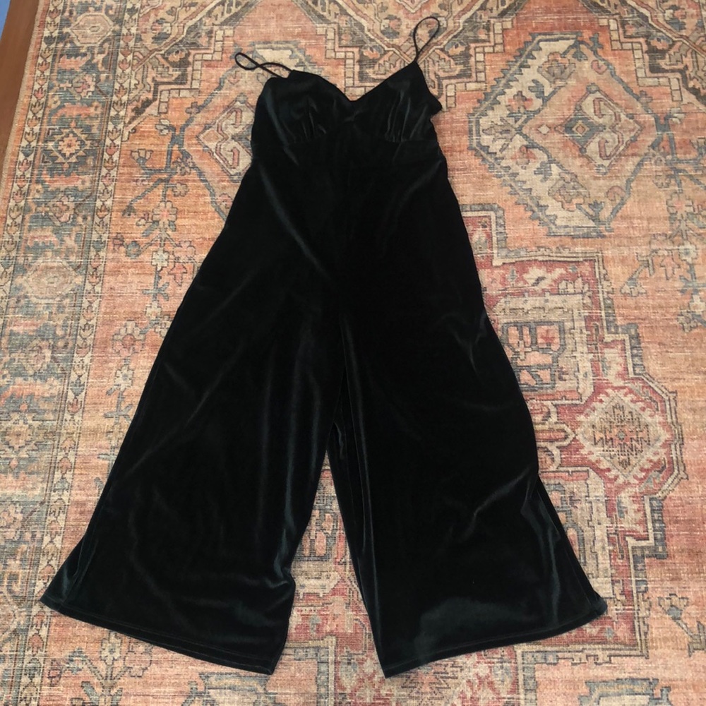 Stradivarius emerald velvet jumpsuit